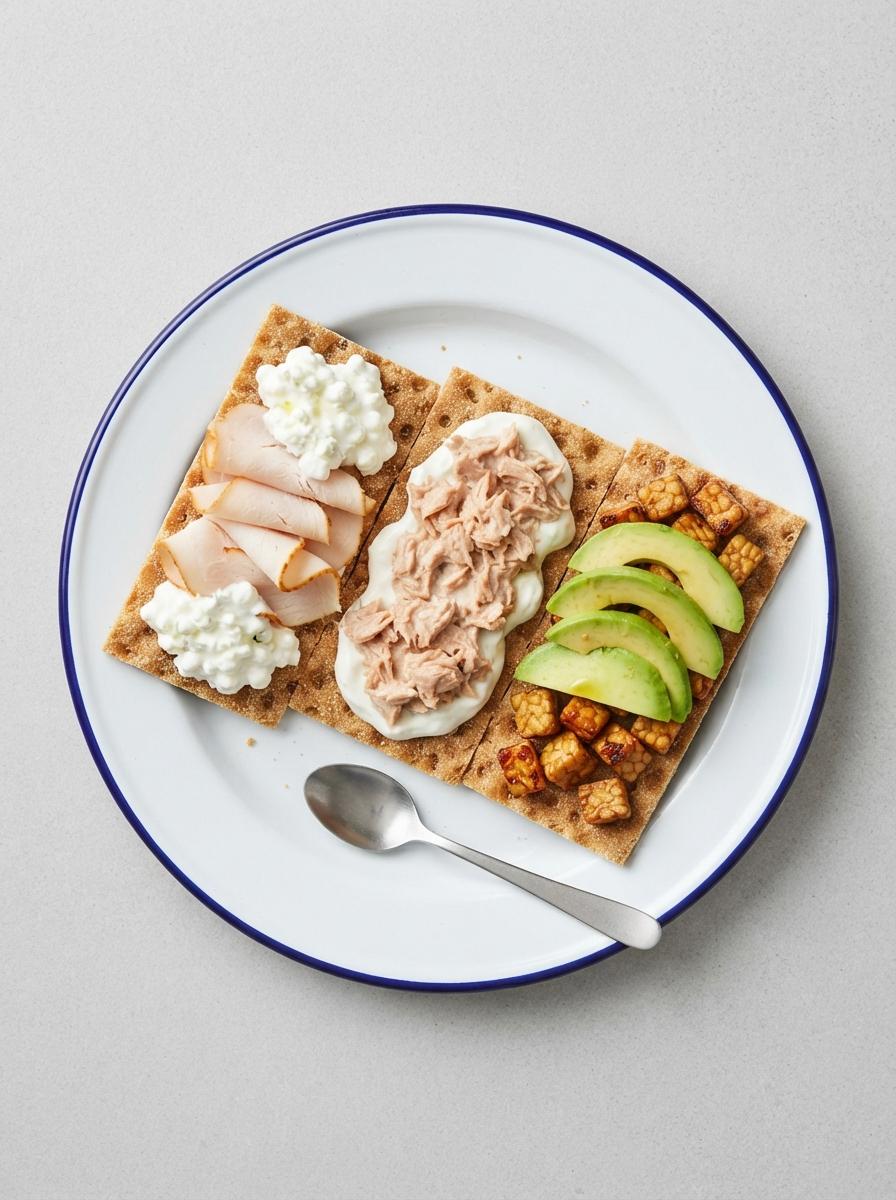 Eiwitrijke knäckebröd lunch met drie toppings