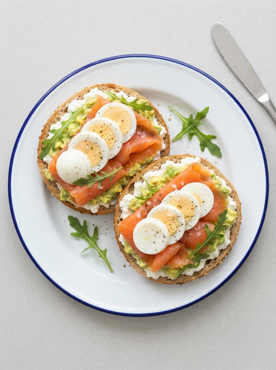Eiwitrijke bagel met gerookte zalm en ei