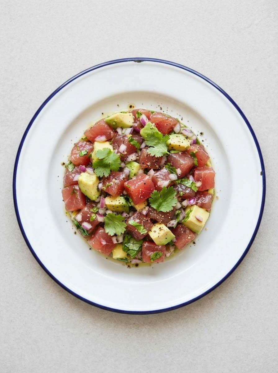 Eiwitrijke tonijntartaar met avocado en limoen