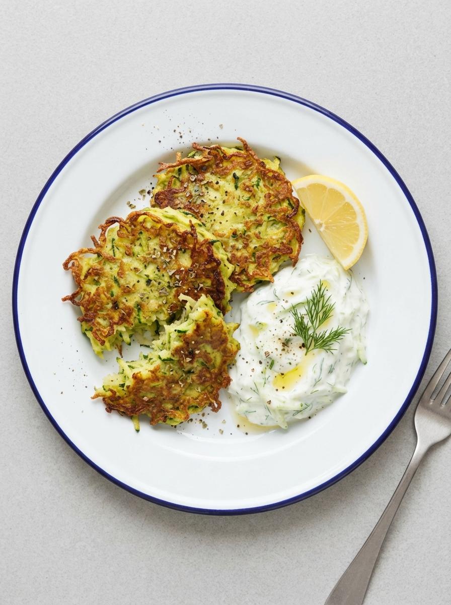 Vegan courgettefritters met tzatziki