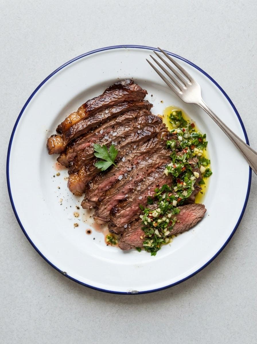 Eiwitrijke gegrilde bavette met chimichurri