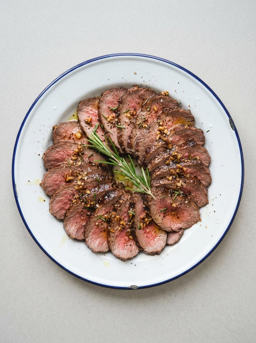 Eiwitrijke zelfgemaakte rosbief met knoflook en rozemarijn