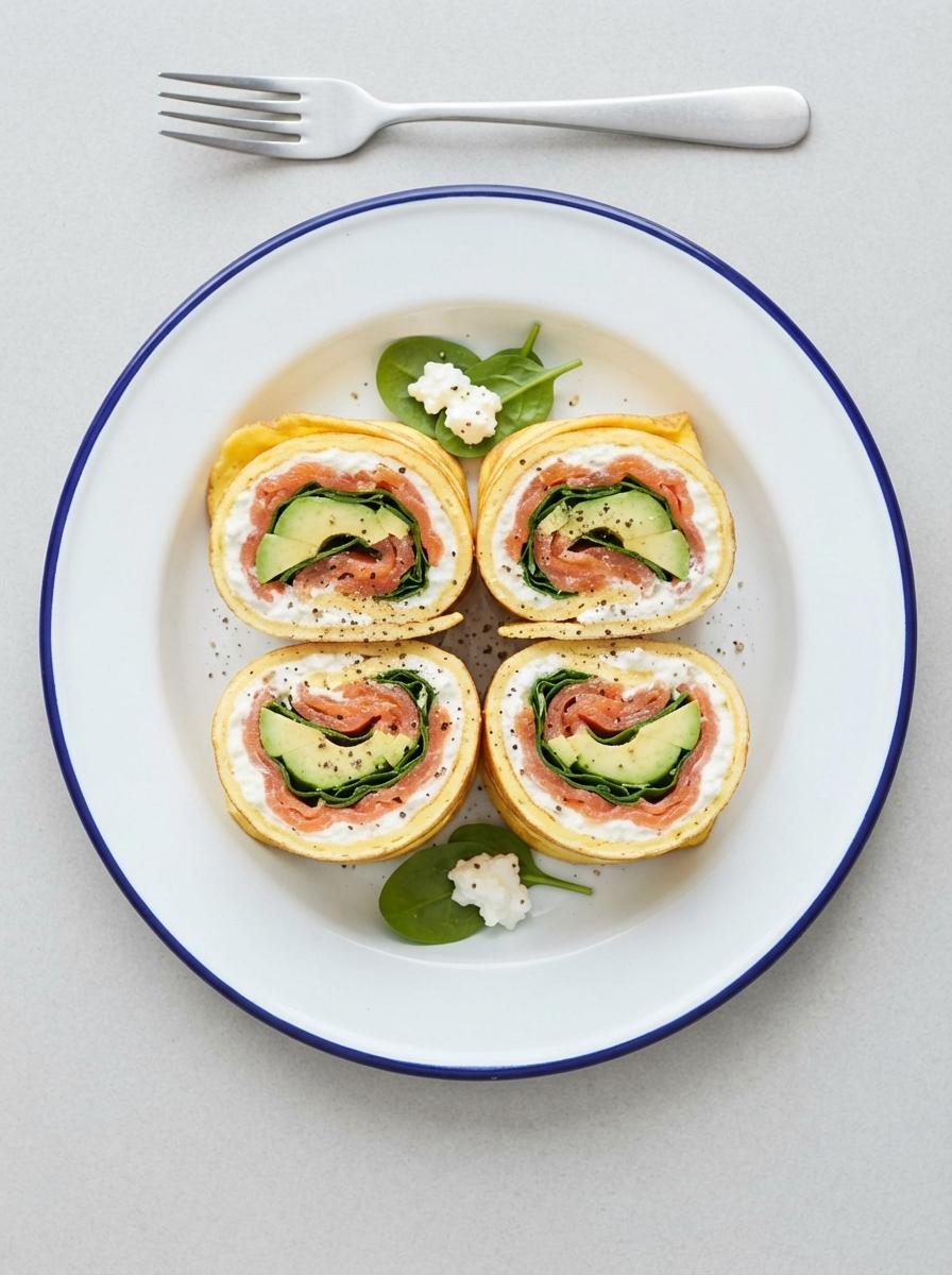 Eiwitrijke eierwraps met zalm en hüttenkäse
