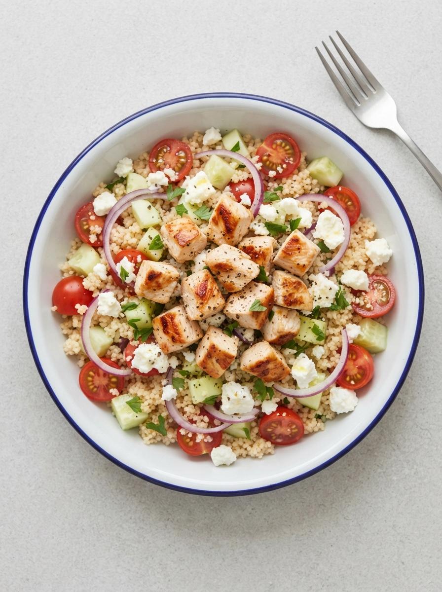 Eiwitrijke couscoussalade met kip en feta
