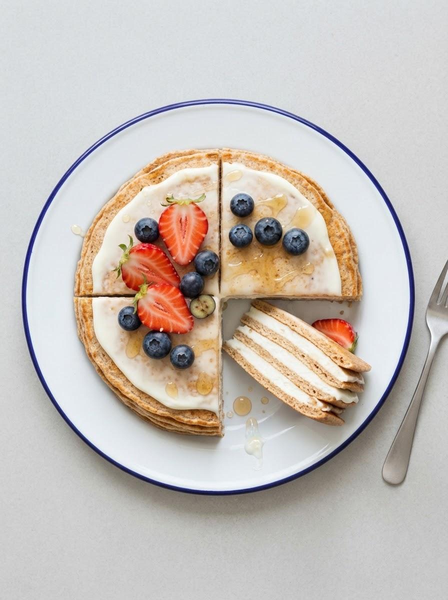 Eiwitrijke pannenkoektaart met kwarkvulling