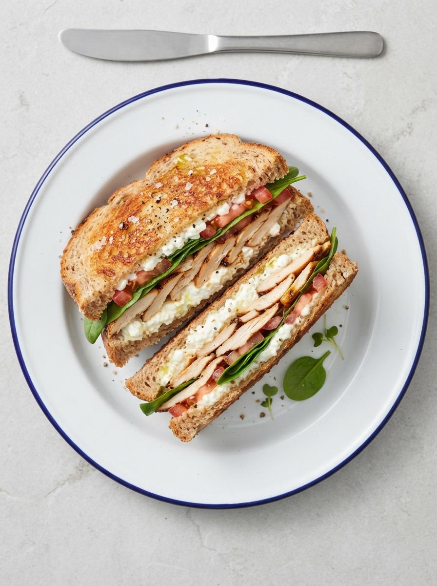 Eiwitrijke tosti met kip en hüttenkäse