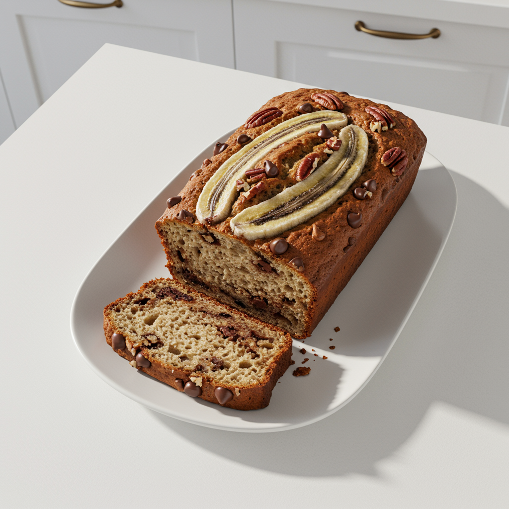 Bananenbrood met chocolate chips & pecannoten