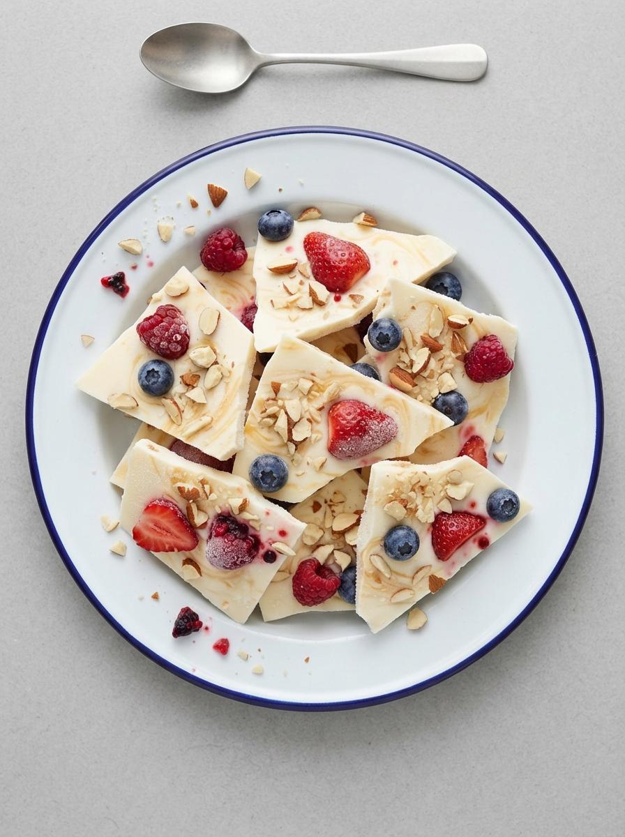 Eiwitrijke yoghurt bark met bessen