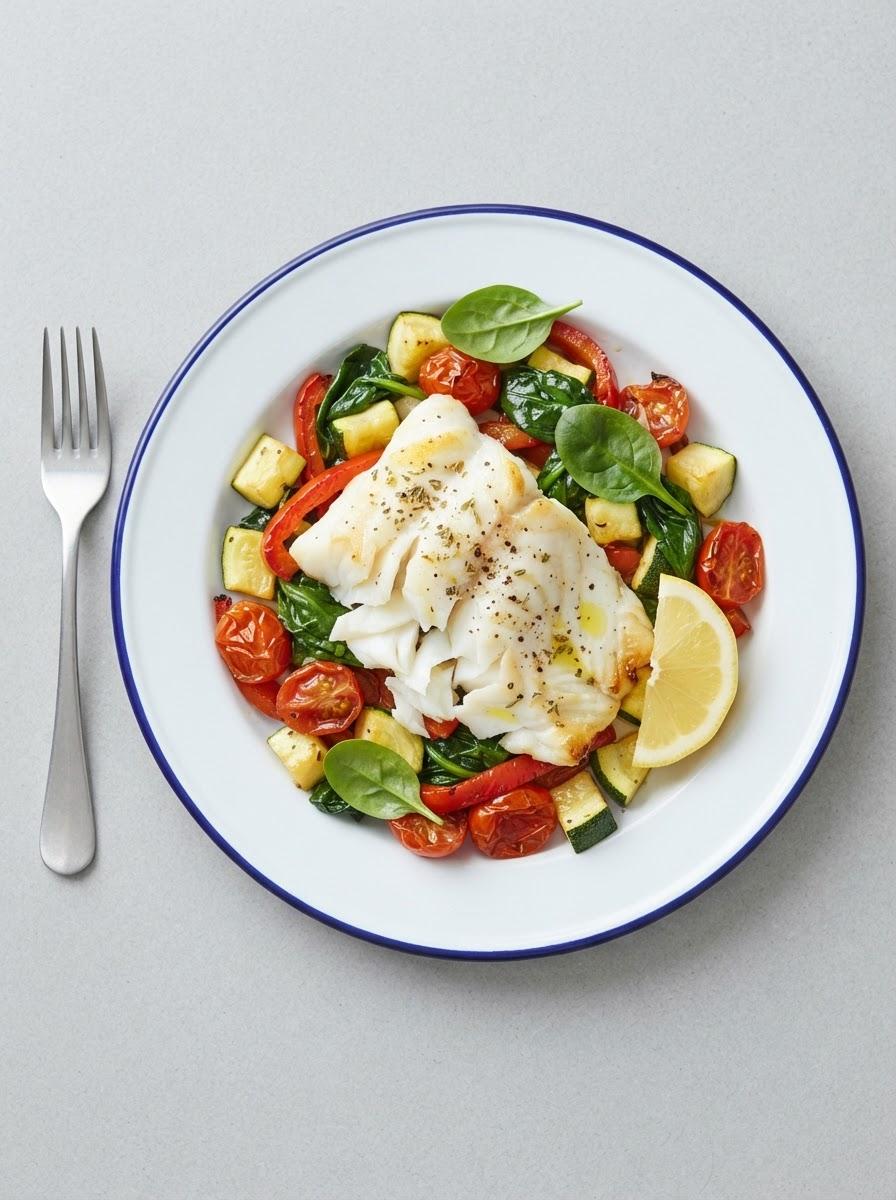 Caloriearme witvis met groenteschotel