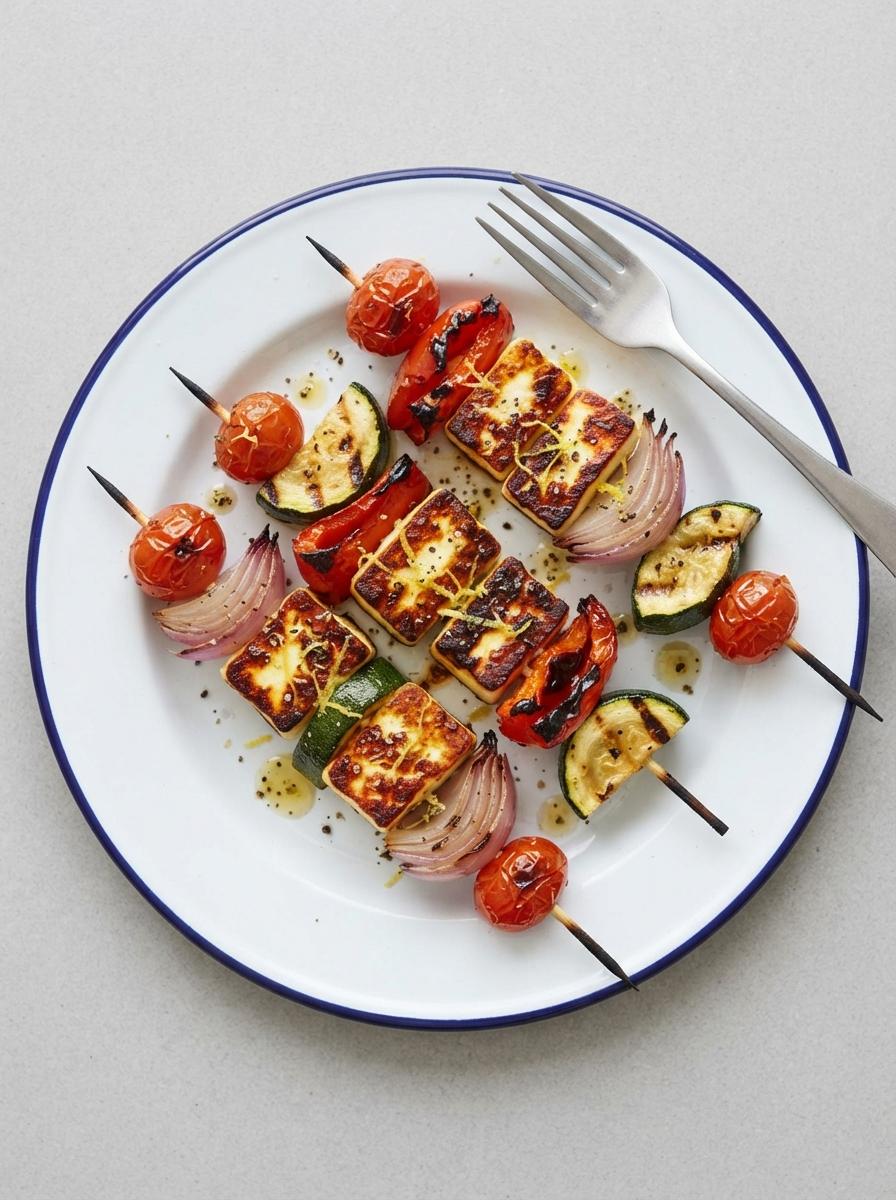 Vegetarische Halloumi-spiesjes van de BBQ