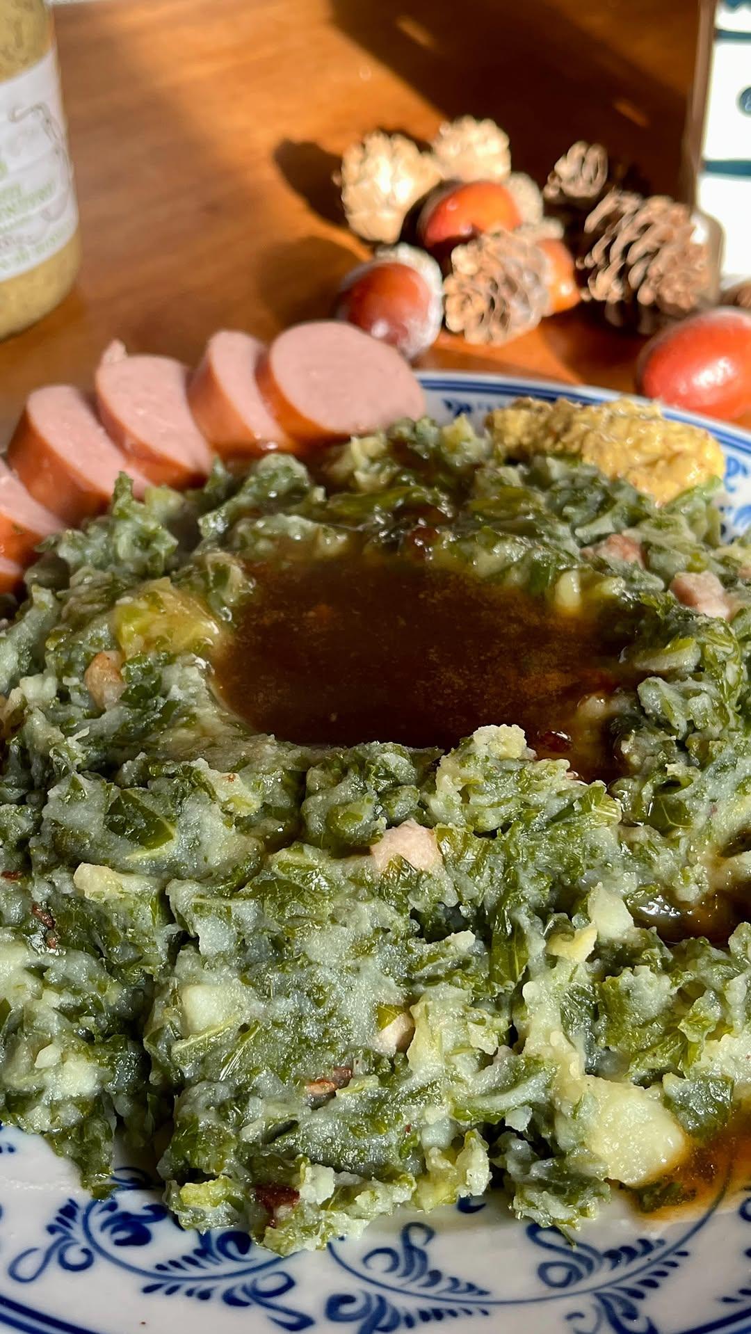 Boerenkool Stamppot met Rookworst en Lardons