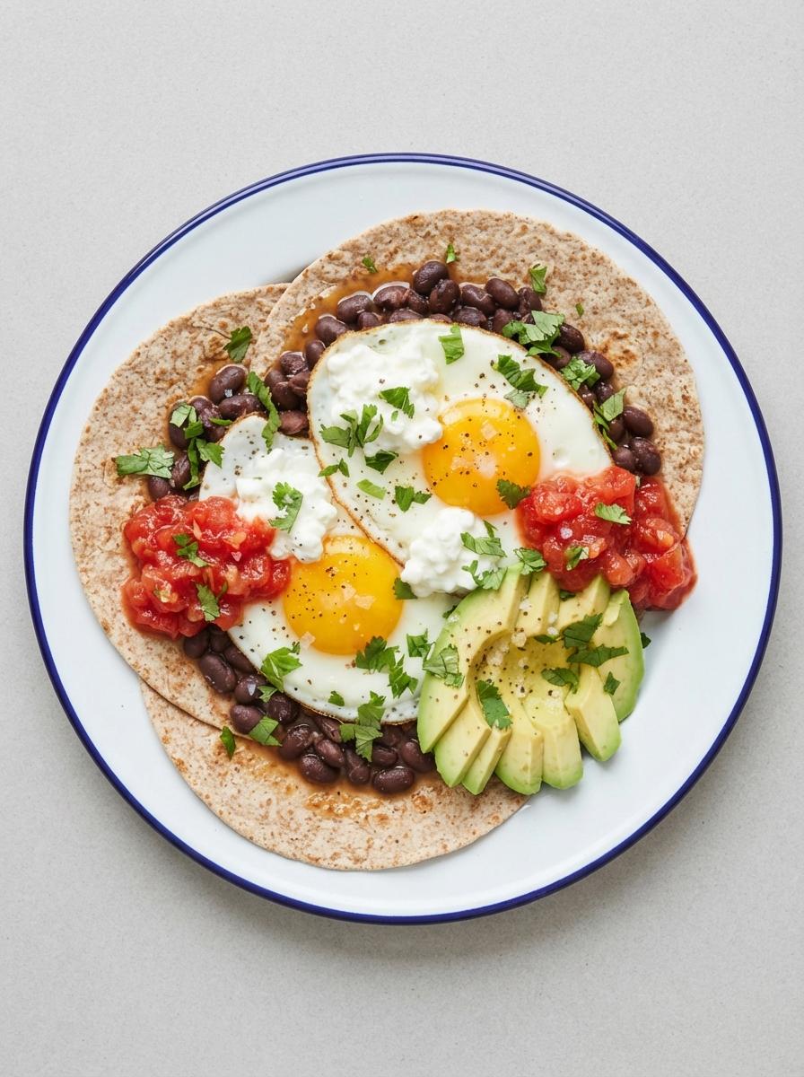 Eiwitrijke huevos rancheros met zwarte bonen