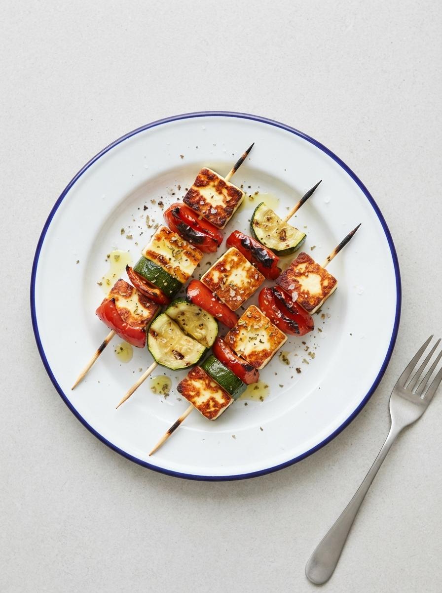 Vegetarische halloumi-spiesjes van de bbq