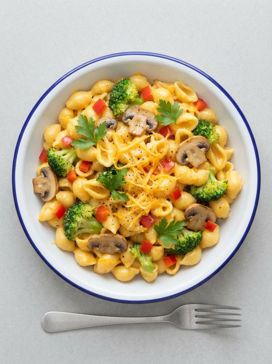 Vegetarische macaroni met kaas en groente