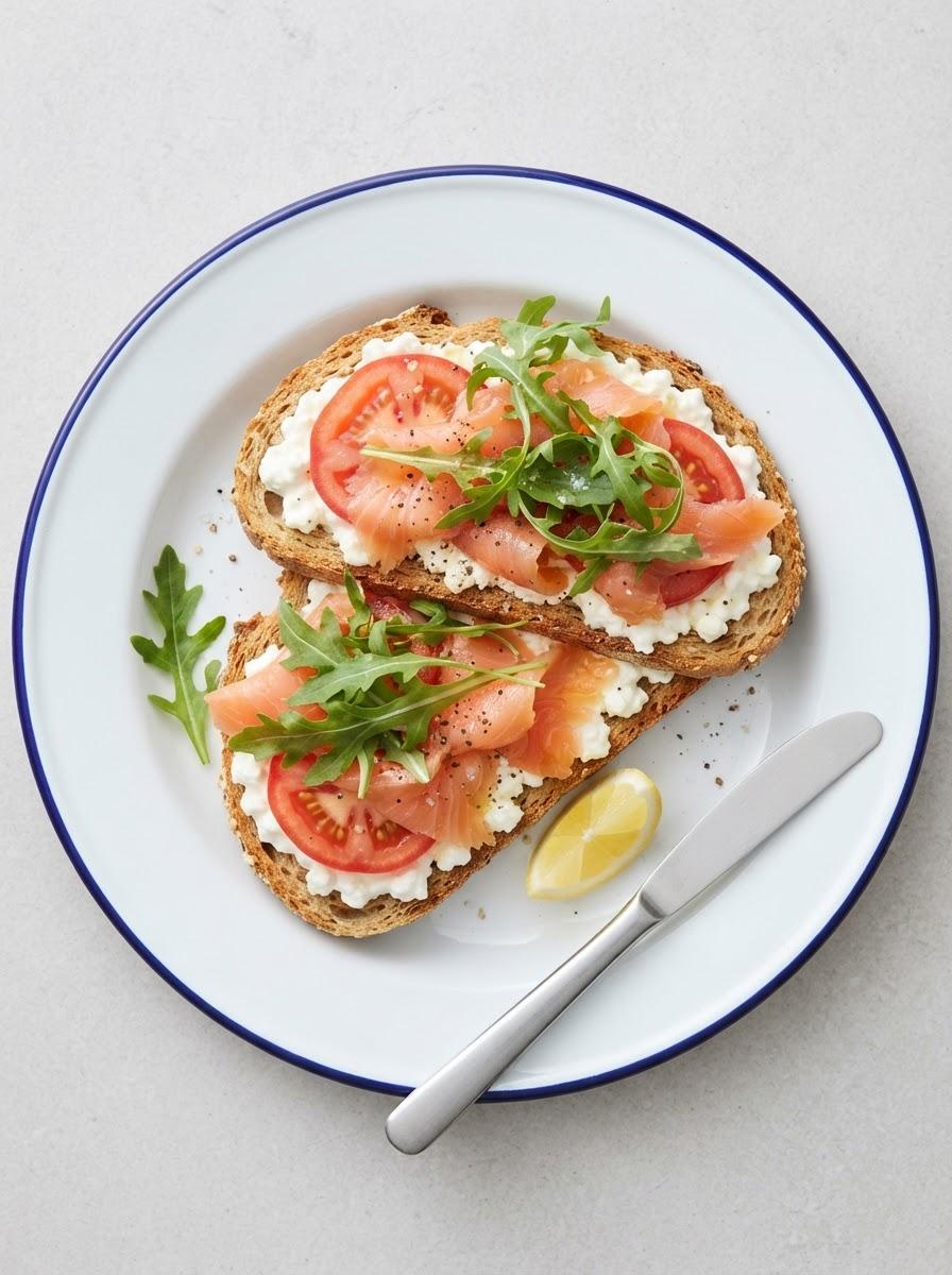Eiwitrijke toast met hüttenkäse en gerookte zalm