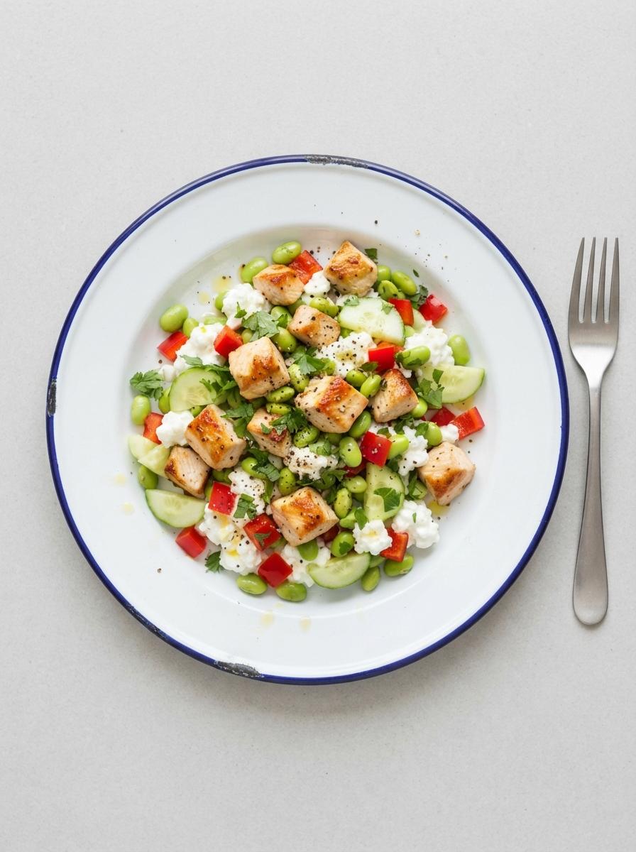 Eiwitrijke edamame salade met kip