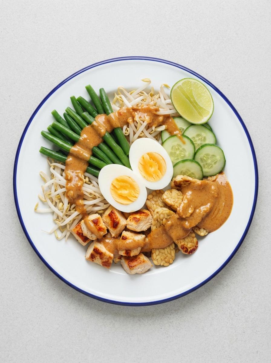 Eiwitrijke gado gado met kip en tempeh