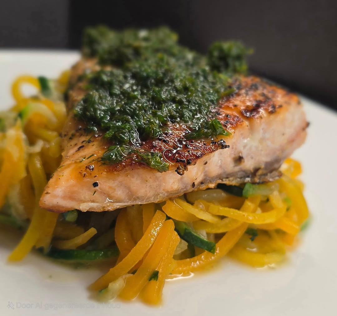 Gegrilde Zalm met Citroen-Botersaus en een Frisse Groentepasta