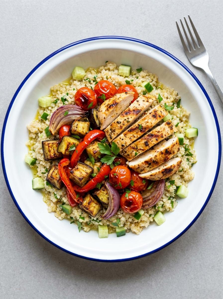 Mediterrane kip met quinoa en geroosterde aubergine