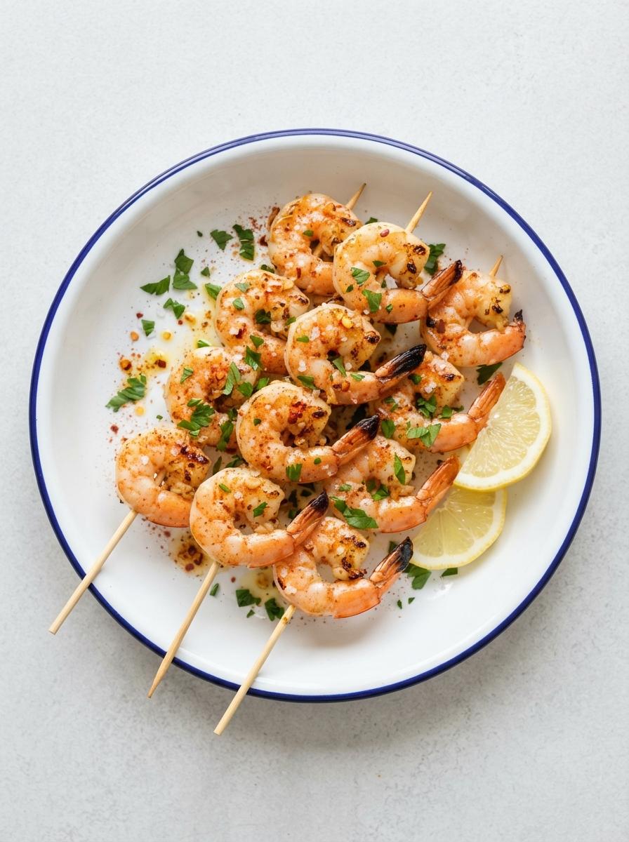 Eiwitrijke garnalenspiesjes van de bbq