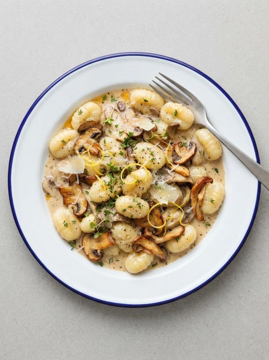 Vegetarische gnocchi met paddenstoelenroomsaus