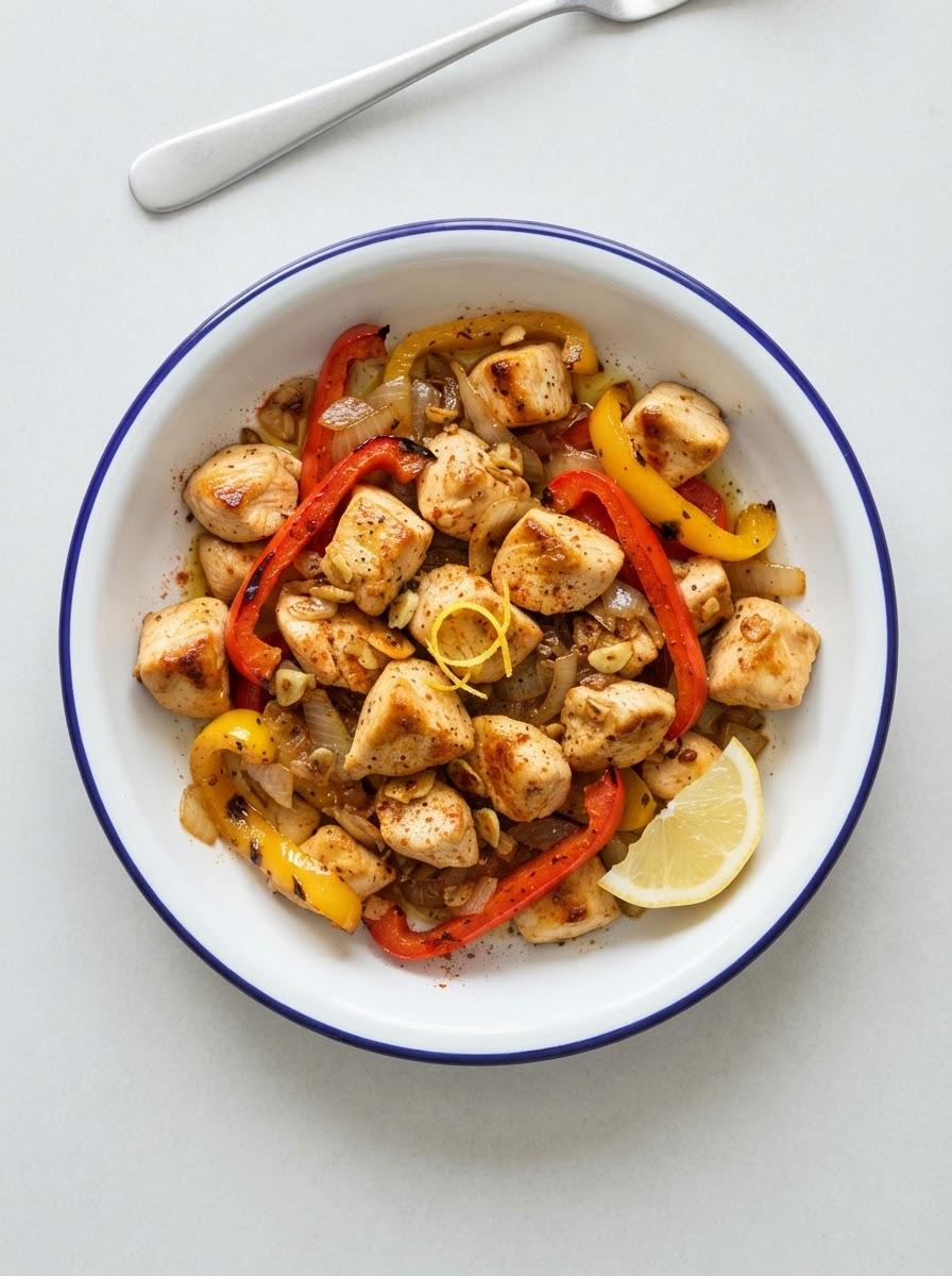 Eiwitrijke kip-paprikapan