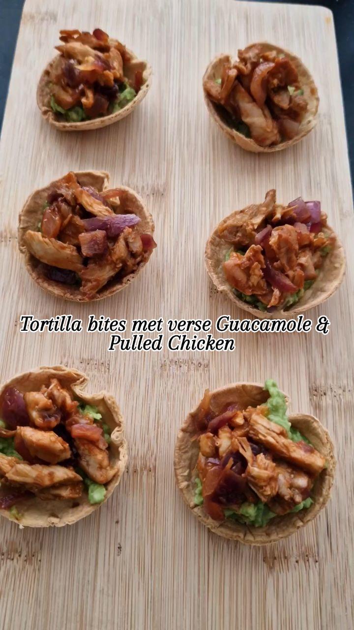 Tortilla bites met Guacamole en Pulled Chicken