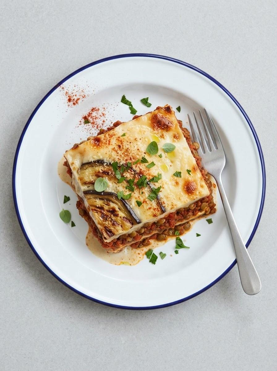 Vegetarische moussaka met linzen