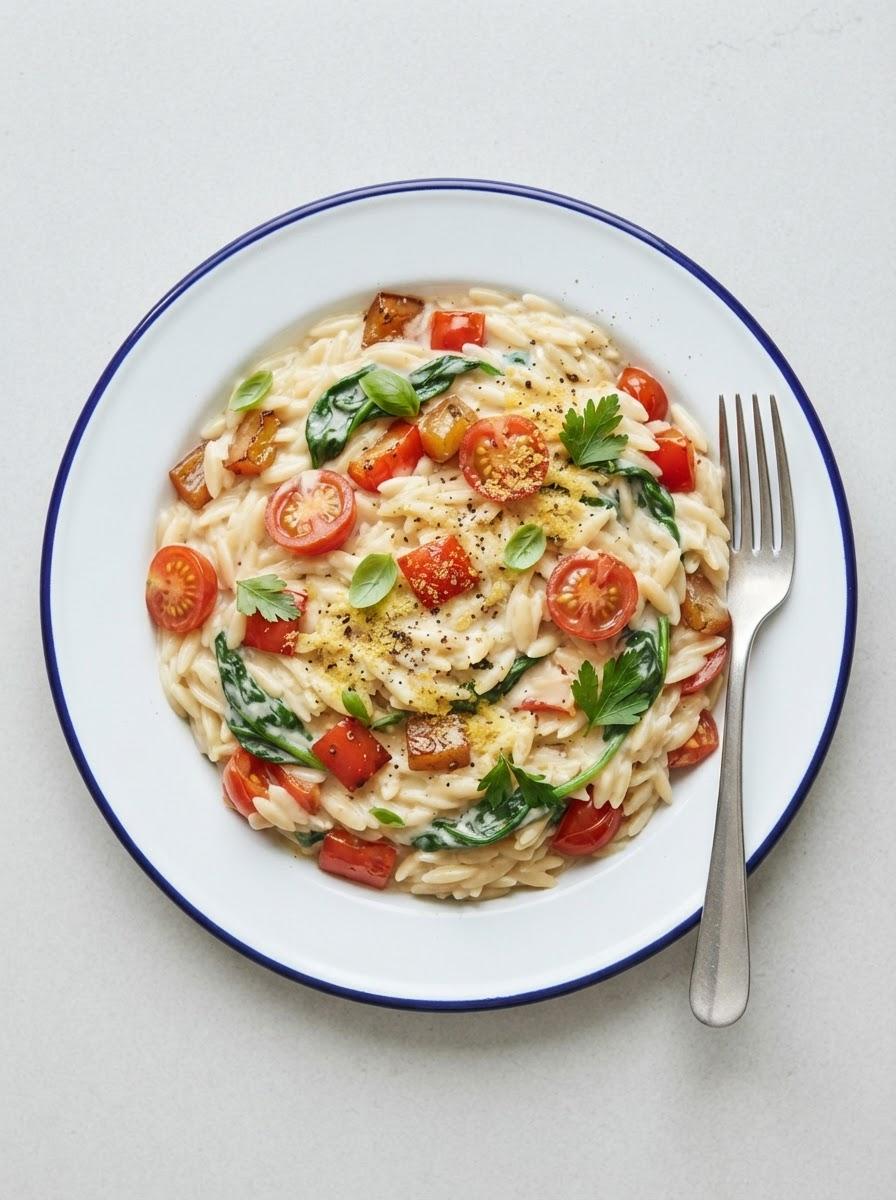 Vegan orzo met romige saus