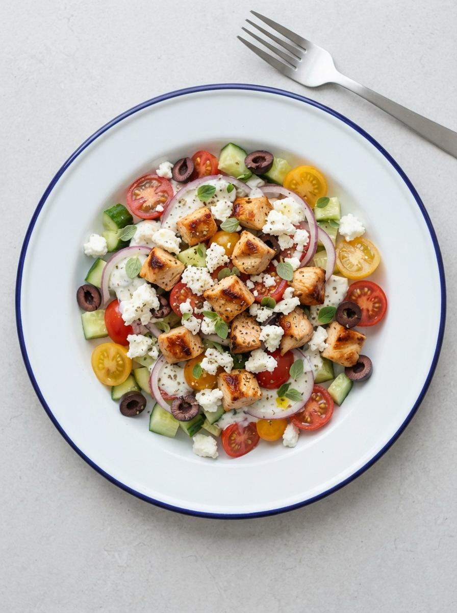Eiwitrijke Griekse salade met kip