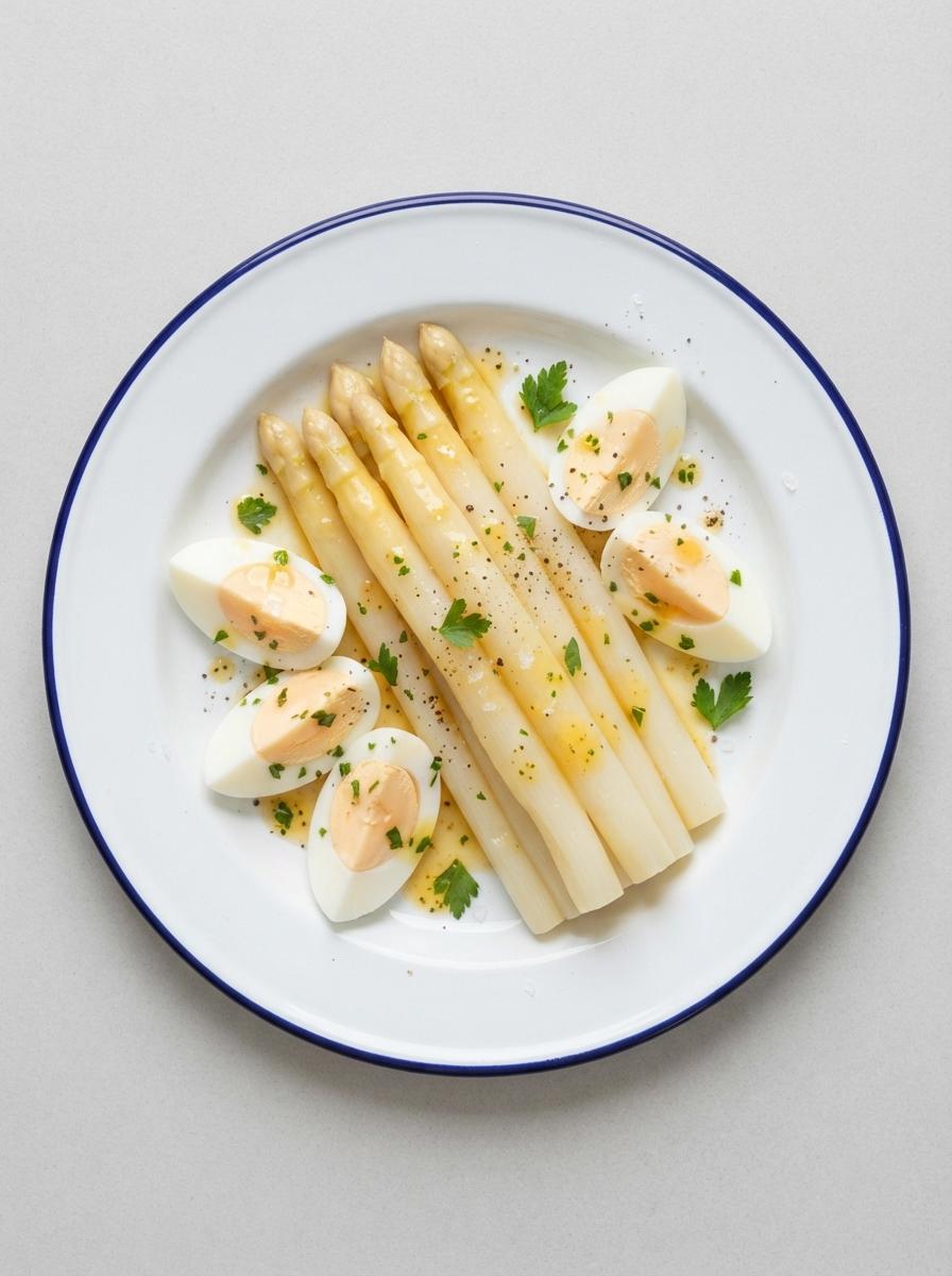 Vegetarische witte asperges met ei en botersaus