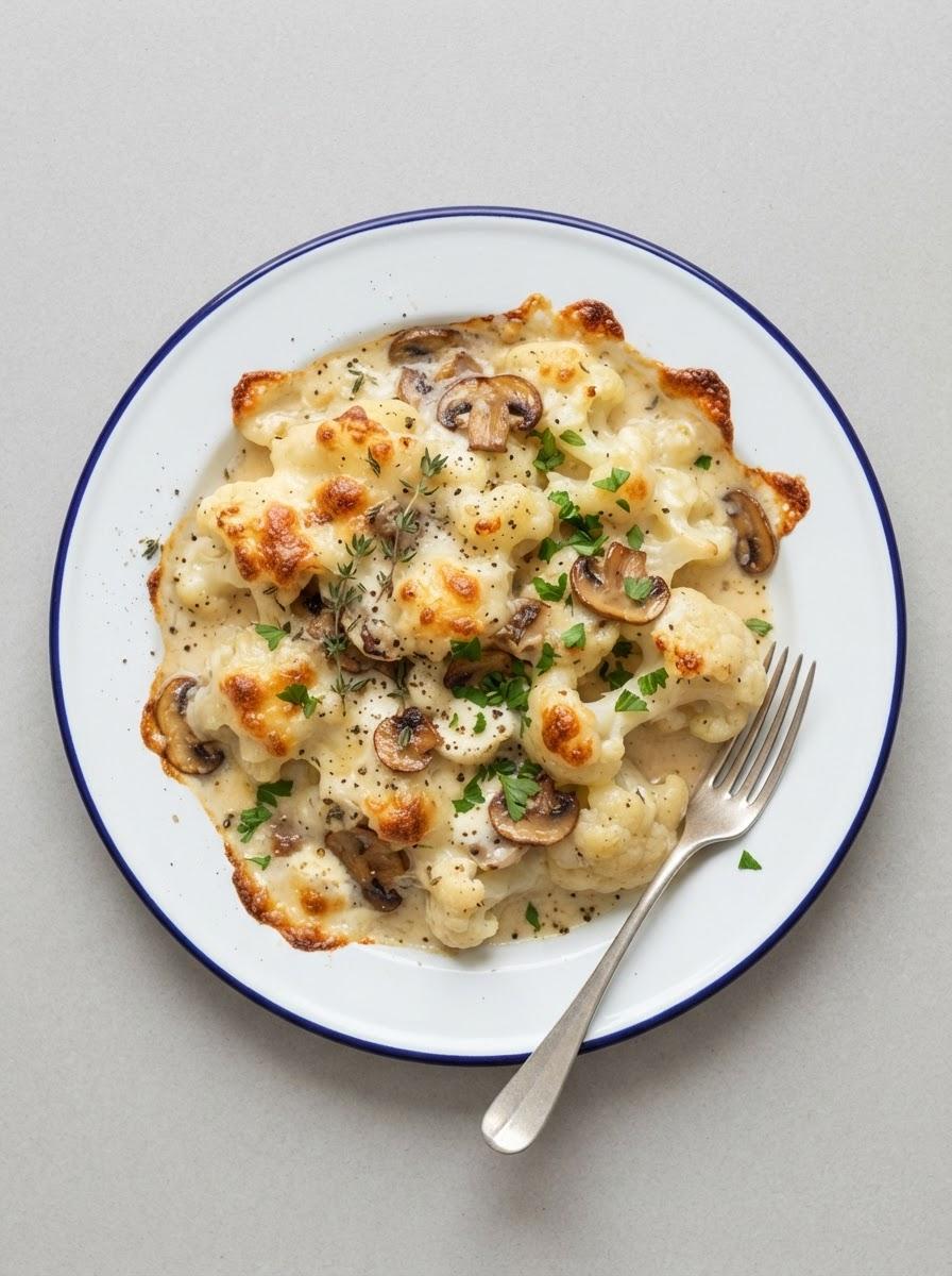 Koolhydraatarme bloemkoolschotel met champignons