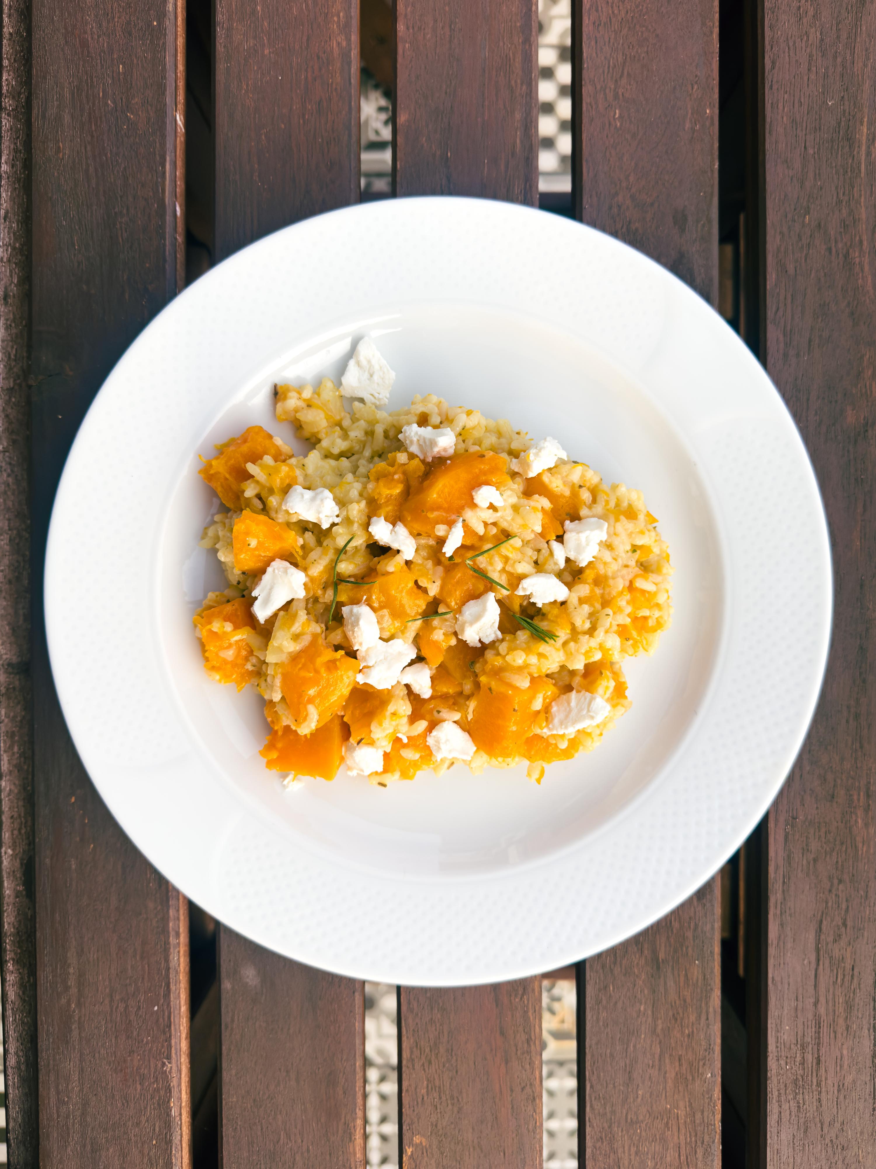 Pompoenrisotto met gember en miso