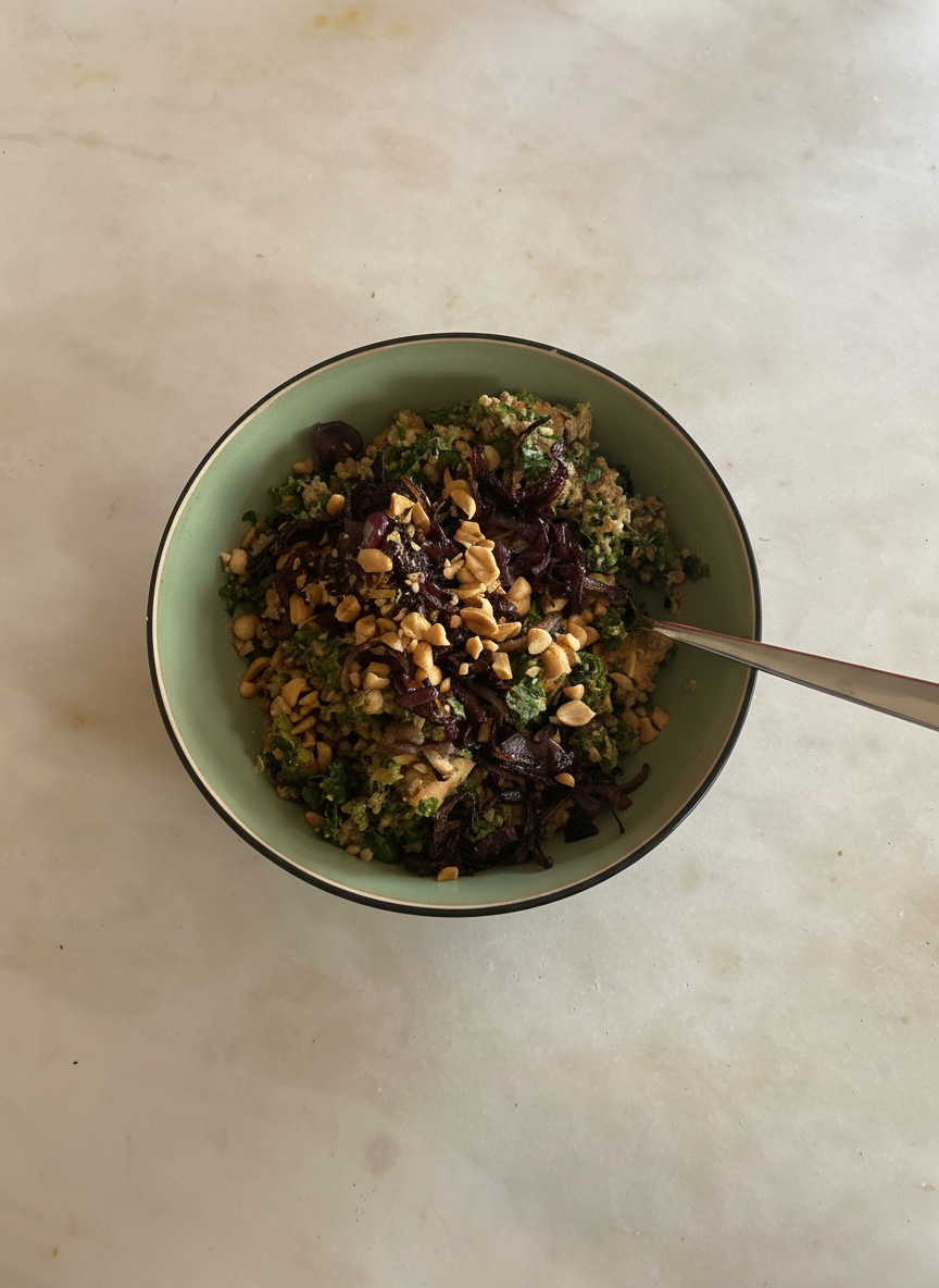 Ginger-Peanut Kale with Tofu and Quinoa