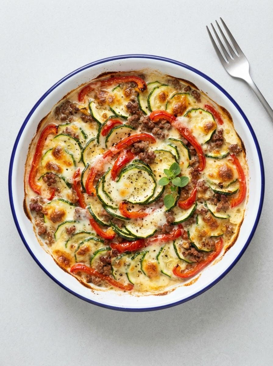 Koolhydraatarme courgetteschotel met paprika