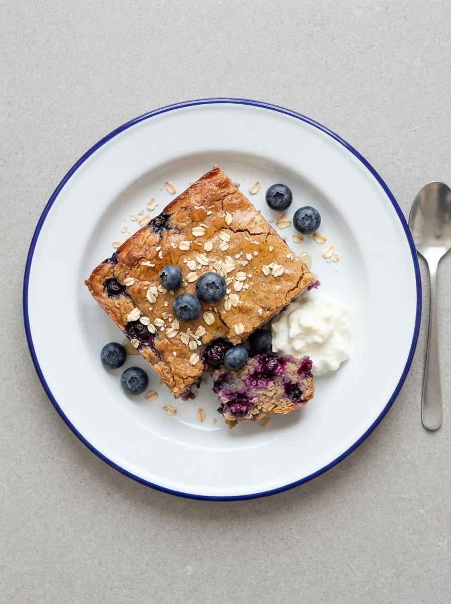 Eiwitrijke baked oats met blauwe bessen