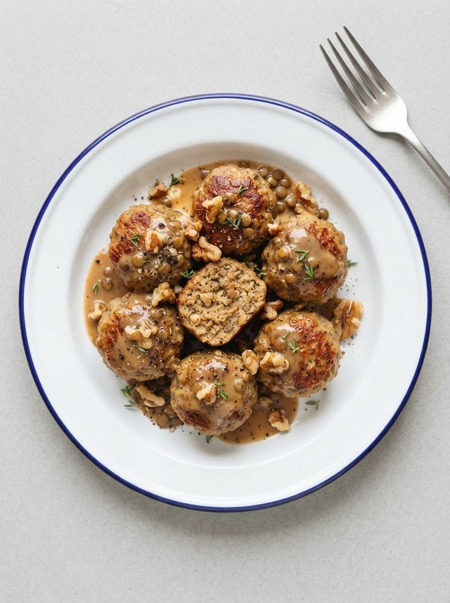 Vegan gehaktballen in jus