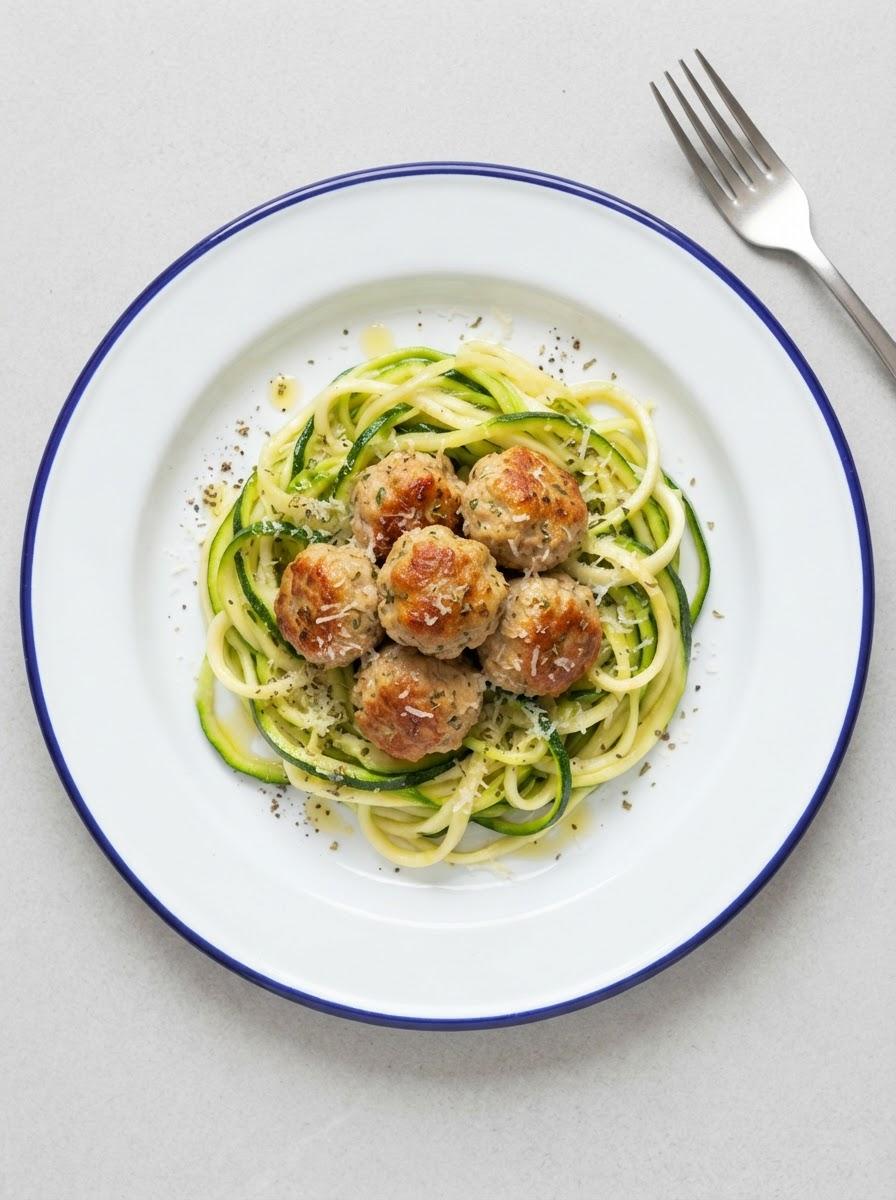 Koolhydraatarme kipgehaktballetjes met courgette-noedels