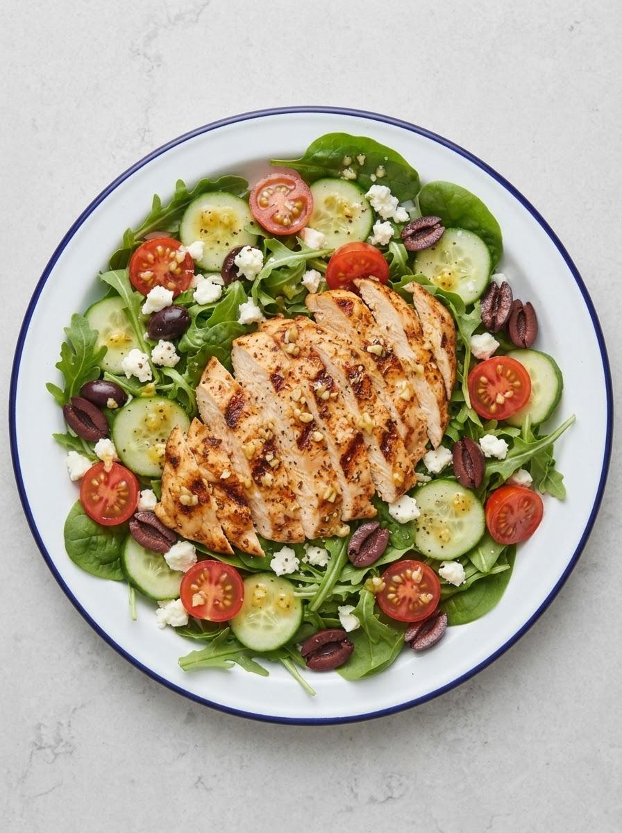 Koolhydraatarme zomerse salade met gegrilde kip